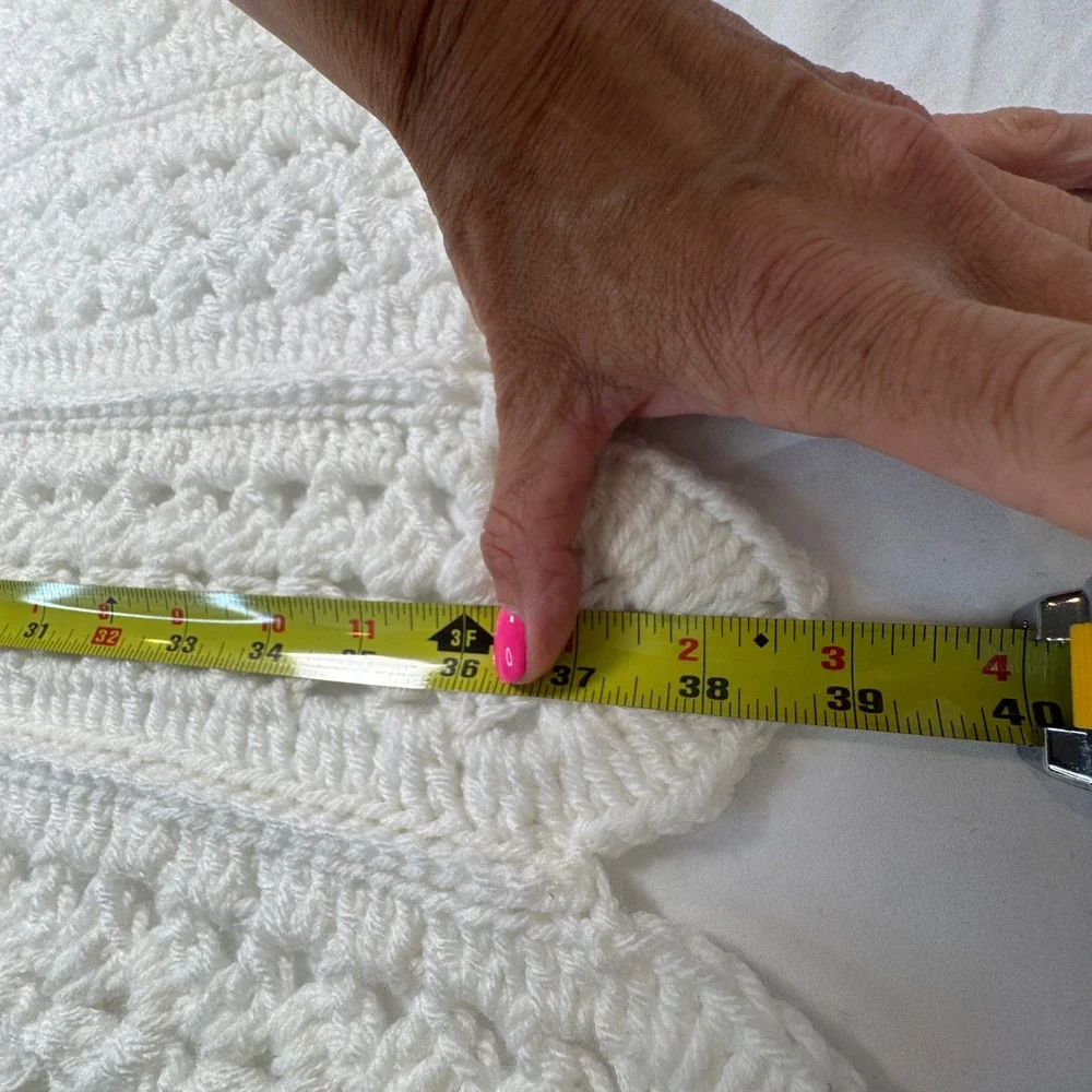 Vintage Handmade Crochet Baby Blanket Cream White Popcorn Shell Stitch 39x30